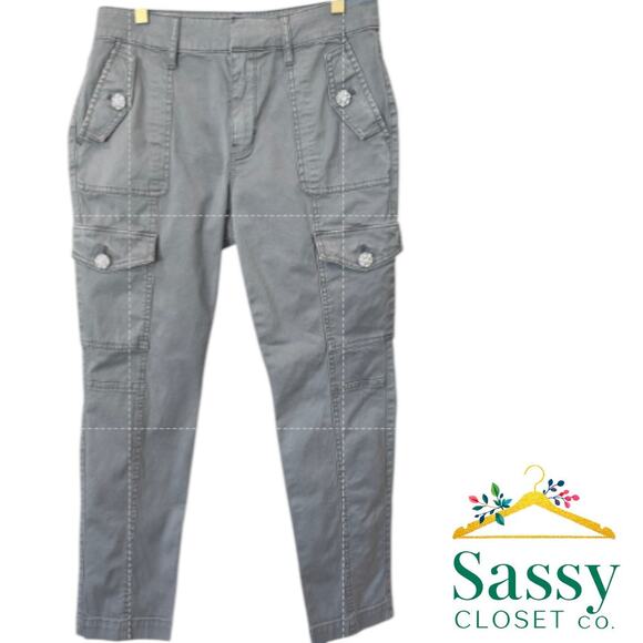 White House Black Market Pants - WHBM The Slim Olive Cropped Cargo Pants Rhinestone Flap Pockets 8P EUCUC